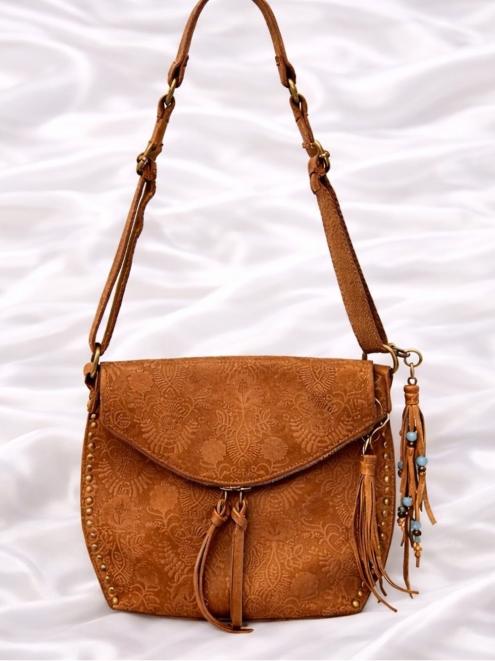 The Sak Women’s Silverlake Leather Tobacco Floral Embossed Crossbody Bag